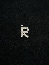 Rhinestone Initial Letter R Charm Silver Tone 1/2in
