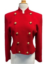 Vtg Pendleton 100 Wool Women's Bright Red Blazer, Double Breasted Gold Btns S 6