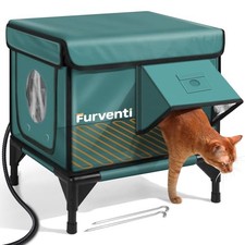 Heated Cat House for Outdoor Cats, 16.0"L x 12.0"W x 18.0"H Deep Green