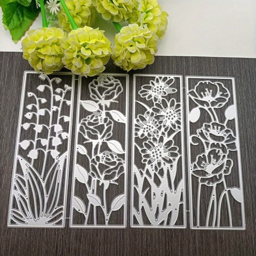 4Pcs Background Flower Frame Metal Cutting Die DIY Scrapbooking Bookmark Stencil - Picture 2 of 7