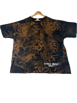 Men s Costa Maya Mexico Pirate Shirt Black Brown AOP Size 3XL