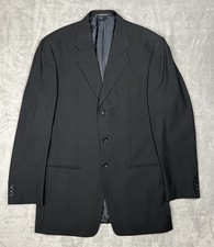 Armani Collezioni Blazer Mens 40L Black Wool Italy 3 Button Ventless Sport Coat