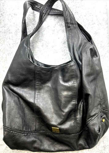 KOOBA Black Leather Slouchy Zipper Front Double Strap Hobo Shoulder Bag Tote - Picture 2 of 12