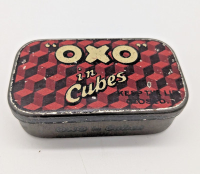 Original Anfang 20. Jahrhundert OXO ''In Cubes'' Werbedose datiert 1915 WW1 Ära