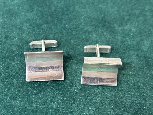 Gemelli Vintage 925 MCM Taxco 1” Sterling Rettangolo Curvo - Foto 2 di 5