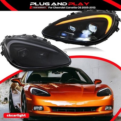 1Set LED Headlights For Chevrolet Corvette C6 2005-2013 Smoked Lamps Sequential
