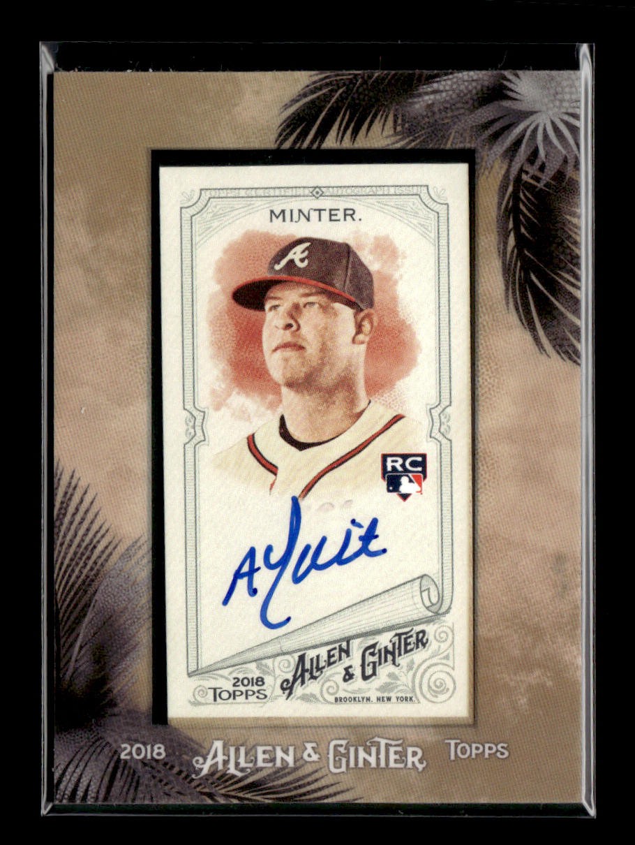 A.J. Minter #MA-AM Baseball Cards 2018 Topps Allen & Ginter Framed Mini Autographs trading card — raw and PSA graded price guide