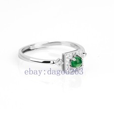 Certified natural A-grade jadeite ice glutinous Green 925 silver inlaid ring