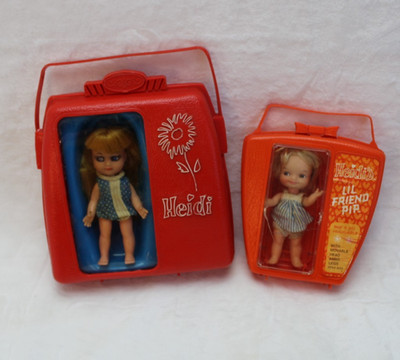 Vintage Remco Heidi & Lil Friend Pip Pocket Doll with Cases 1960s