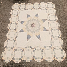Vintage Handmade Patchwork Quilt Double Wedding Ring Lonestar 102"x84"