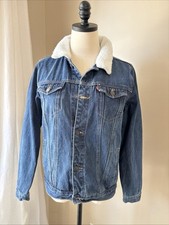 Levis Jacket Youth Large/Women Med Blue Denim Jean Sherpa Collar Retro Med Wash