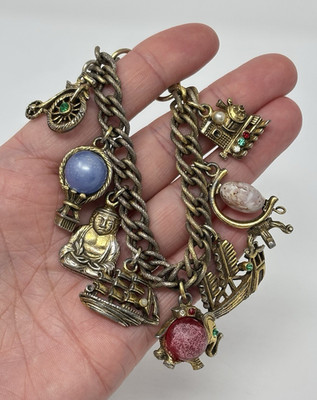 Vintage Estate LERU Charm Bracelet Around the World Traveler Explorer Souvenir