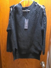 Racheal Women's Size Small Black Long Sleeve V-Neck Pullover Sweater NWT