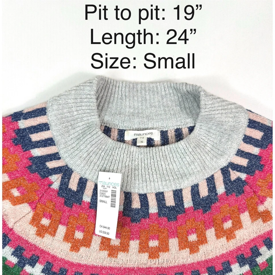 Maurices Fair Isle свитер пуловер ворота цветной вязаный маленький - Изображение 3 из 4