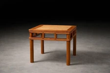 Vintage Ming Style Elm-Type Hardwood Side Table with Cane Top