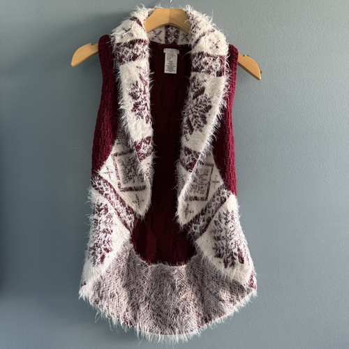 Max Studio Kids Knit Girls Sweater Vest Burgundy White Size Medium 8-10 - Picture 1 of 9