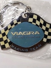 VTG NOS Viagra Racing Team Keychain Crossed Checkered Flags NIP RARE 1" X 2" 