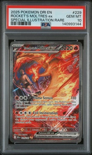 2025 POKEMON DRI EN-DESTINED RIVALS #229 TEAM ROCKET'S MOLTRES EX PSA 10