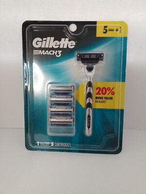 Gillette Mach3 1 razor 5 cartridges, Free shipping NEW