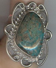 Large Free-form Green Turquoise Cabochon in Sterling Silver in Size 6 3/4 Ring