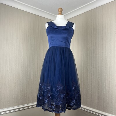 Chi Chi London Off Shoulder Midi Dress Bow Front Lace Detail UK 10 Prom Ball