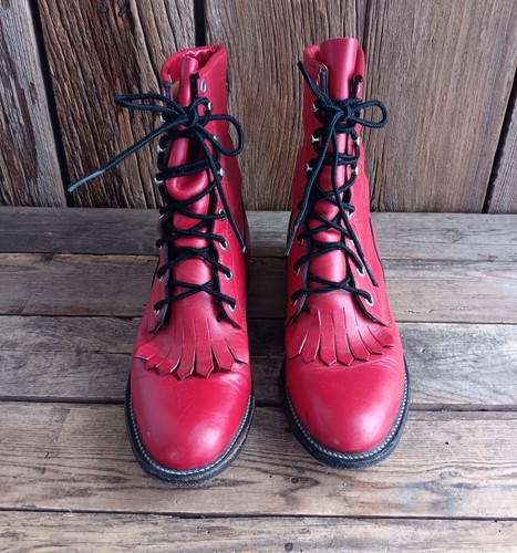 Justin Roper rote Lederstiefel Cowgirl Damengröße 6,5 B Oma-Stil Kiltie *A - Bild 2 von 18