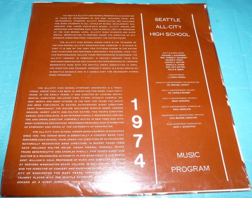 1974 Seattle High School All-City Concert Private Press Sealed LP - Imagen 2 de 2