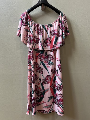 Abito elasticizzato pullover stampa floreale Preludio Off The Shoulder XS viola rosa nuovo con etichette - Foto 14 di 18