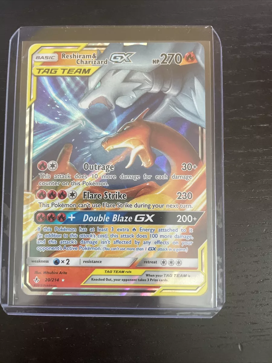 Reshiram and Charizard GX 20/214 Unbroken Bonds Pokemon ULTRA RARE NM 2019