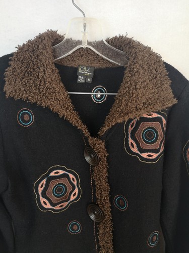 CoVelo Clothing Art To Wear Women's S Embroidered Boiled Wool Cardigan Jacket - Picture 8 of 9