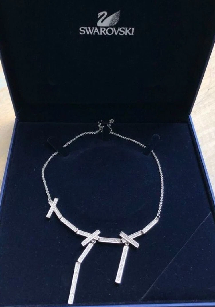 Swarovski Geometric Drop Dangle Rhodium Plated Necklace #834989