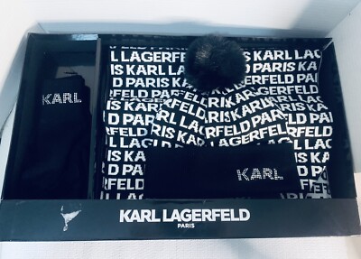 Karl Lagerfeld Hat Scarf &Gloves Gift Set of 3pcsBlack/Silver Rhinestone NWT