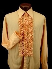 VINTAGE RUFFLED TUXEDO TUX SHIRT RETRO ORANGE MADE IN USA MANY SIZES AVAILABLE