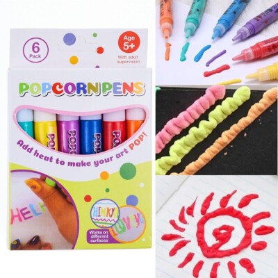 6 Stck. Magic Popcorn Stift Druck Luftpolsterstift geschwollen 3D Kunst Zeichenstifte zum Selbermachen Kinder Geschenk