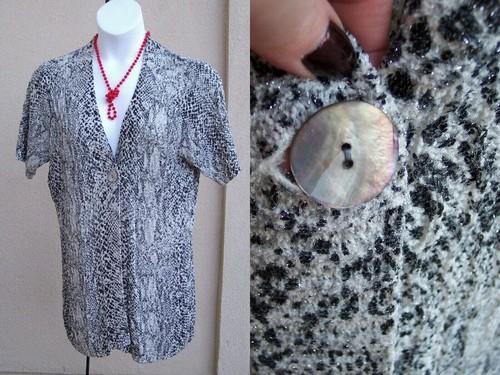 Chico's Long Silber Glitzer Strickjacke Pullover Gr. 3 L XL 16 18 Schwarz Weiß Top