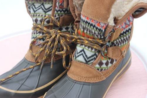 Khombu Winter Snow Duck Boots Tan Rubber Leather Knit Steel Shank 7M - Picture 2 of 10