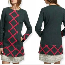 Anthropologie Elevenses Tamarisk Green Lattice Detail Mod Peacoat- Size 6