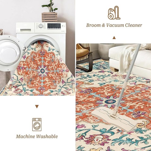 5x7 Vintage Boho Floral Area Rug - Non-Slip, Machine Washable Living Room Accent - Picture 5 of 10