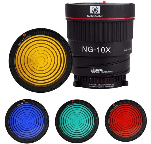 Objectif Nanguang NG-10X Fresnel projecteur de mise au point 4 filtres couleur monture Bowens  - Photo 1/8