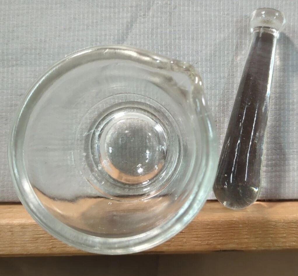 Mortar & Pestal 2 Oz Clear Glass Marked Perfect Japan Old Pharmacy Apothecary