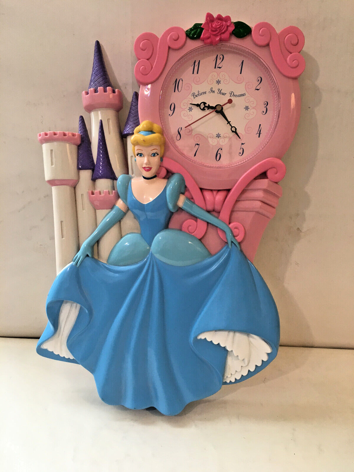 Disney Cinderella Wall Clock Castle Believe In Your Dreams 15" Plastic Works