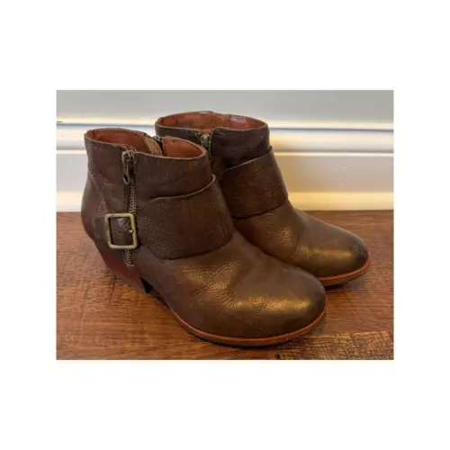 Kork-Ease Leather Block Heels Side Zip Isa Boot Brown Women's Size 6M