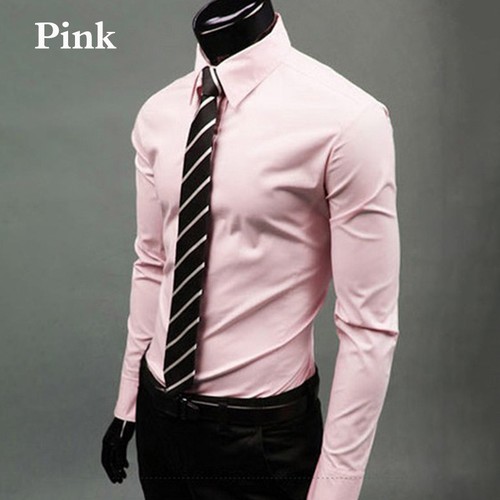 Men Cotton Slim Fit Long Sleeve Formal Office Business T-Shirt Work Clothes - Picture 9 of 19