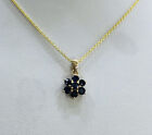 14k Solid Yellow Gold Link Necklace &Flower Pendant W/Natural Sapphires 2.54Gm