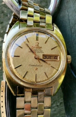 Omega Constellation 168.029 C Shape Gold Capped Linen Dial Watch