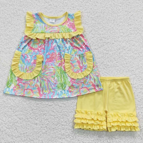Girls Rainbow Print Flutter Tunic Polka Dots Shorts Set 2pcs Summer Outfit - Picture 7 of 13