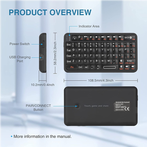 Rii Mini Bluetooth Keyboard with Backlit,Built in Rechargeable Battery - Picture 6 of 11