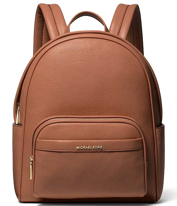 MICHAEL KORS BEX MEDIUM ZIP POCKET BROWN LEATHER BACKPACK, SCHOOL