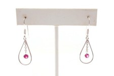 Sterling Silver 925 Pink Cubic Zirconia Dangle Earrings Y6