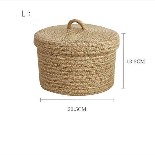Round Jute Woven Basket Snack Case With Cover - Eco-Friendly Sundries Container - Picture 13 of 16